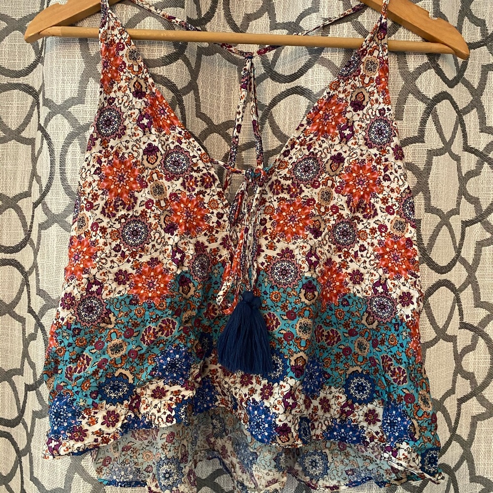 Tassel tie front, open back tank top